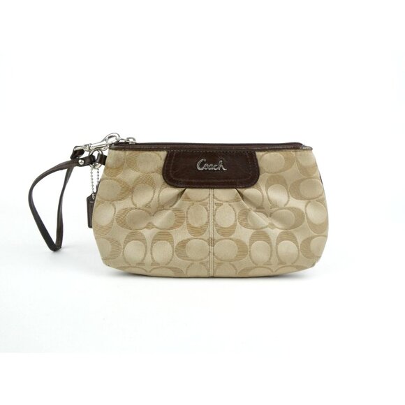 Coach Signature Khaki Brown Ashley Wristlet - Picture 1 of 12